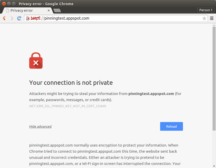 SSL certificate pinning error
